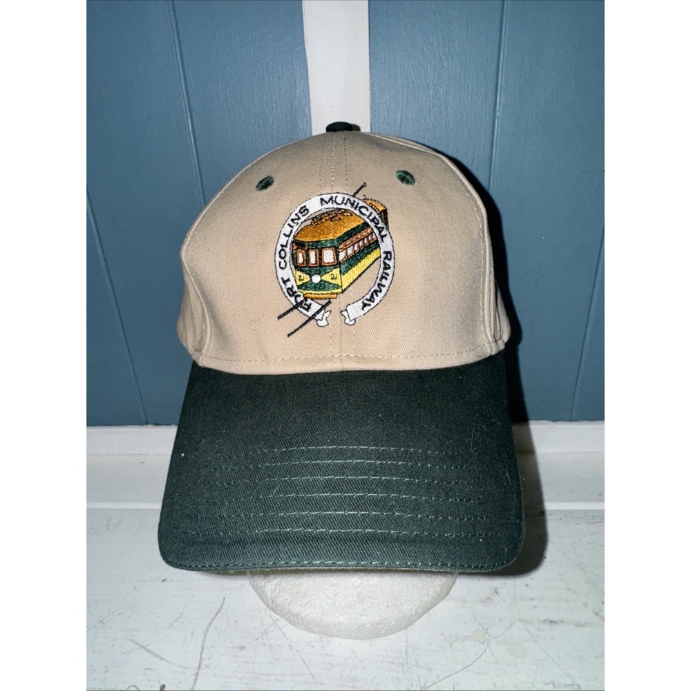 Vintage Fort Collins Municipal Railway Hat Cap Tan Green Sportswear‎ Colorado OS